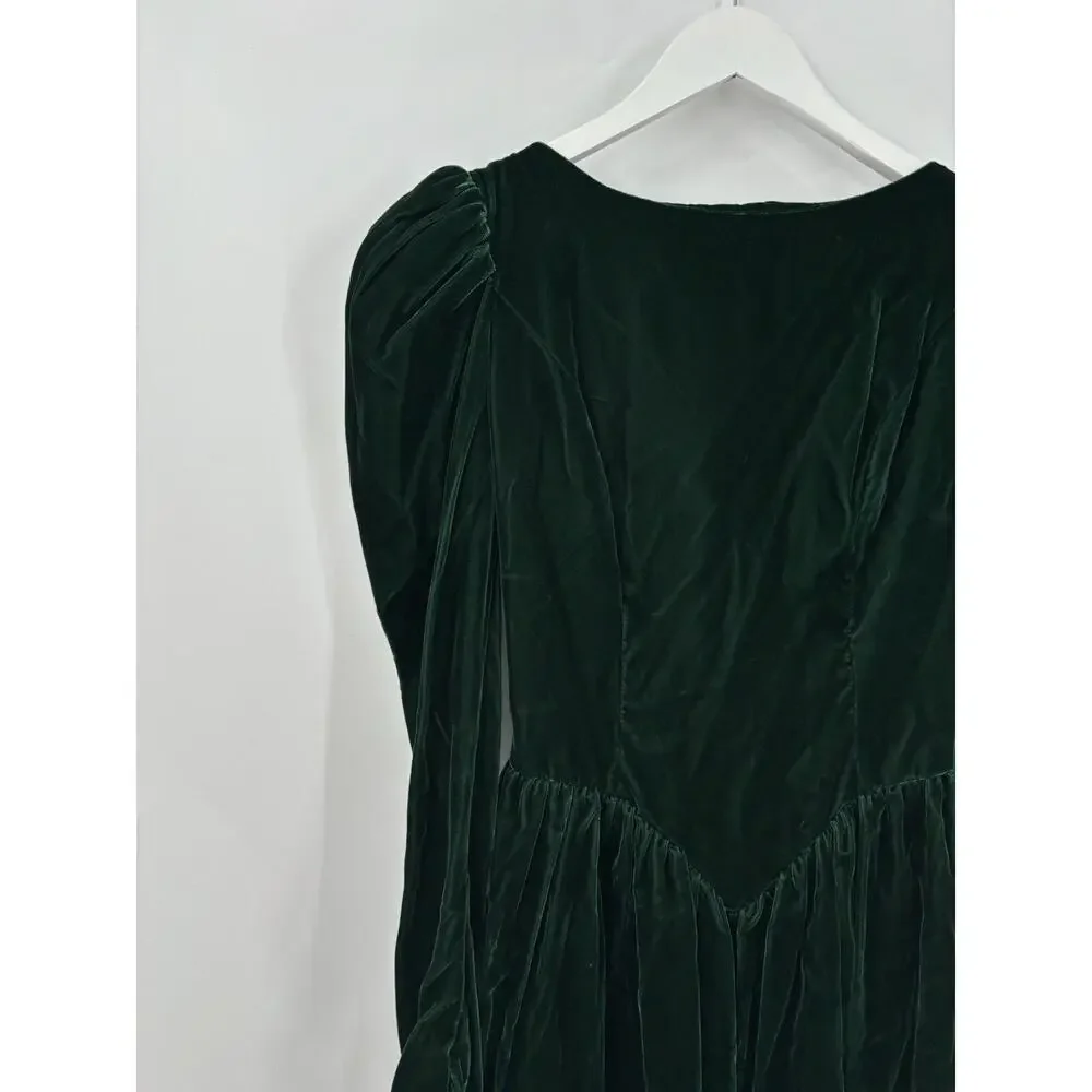 Vintage Dress Womens 8 Green Velvet Union Made Bow Back Maxi Length Holiday - Picture 2 of 16